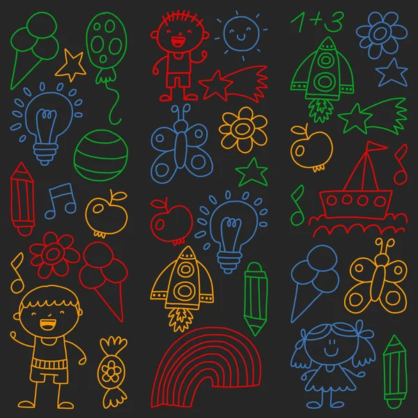 Çocuk Bahçesi, kuvvetler, çizilmiş çocuk bahçe elemanları desen el, illüstrasyon, vektör, illüstrasyon doodle,