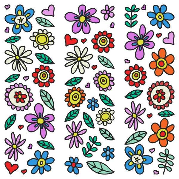 Vector set van kind tekenen van bloemen pictogrammen in doodle stijl. Geschilderde, kleurrijke, Foto's op een stuk papier op witte achtergrond. — Stockvector