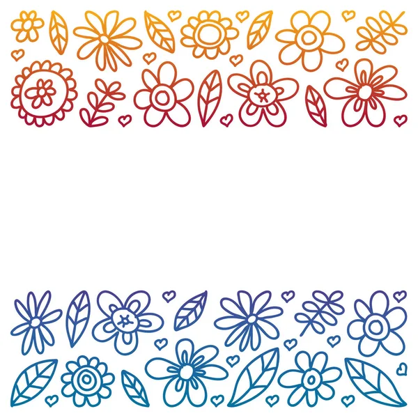 Wektor zestaw ikon potomka kwiatów rysunkowych w stylu Doodle. Malowane, kolorowe, Gradient, na arkuszu papieru w kratkę na białym tle. — Wektor stockowy