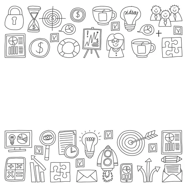 Conjunto vectorial de iconos de bussines en estilo doodle . — Archivo Imágenes Vectoriales