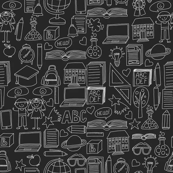 Doodle stilinde Okula Dönüş simgelerinin vektör kümesi. Boyalı, renkli, beyaz arka plan üzerinde bir kağıt parçası üzerinde resimler. dikiş karla karışık