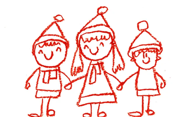 Jardín de infantes con maestro dibujado a mano de dibujos animados, invierno con estaciones de muñeco de nieve aislado sobre fondo blanco, chica, niño — Foto de Stock