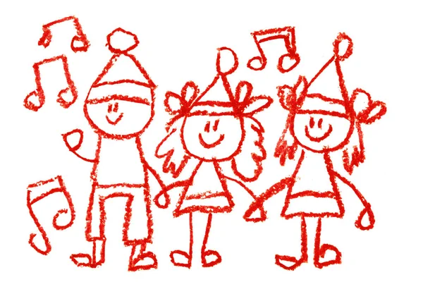 Kindergarten with teacher cartoon hand drawn, winter with snowman seasons isolated on white background, girl, boy — Stock Photo, Image