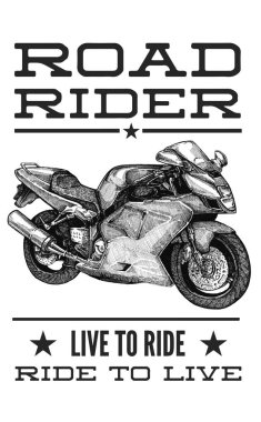 El çizilmiş motosiklet vektör illüstrasyon, spor bisiklet. Bisikletçi kulüp işareti, garaj etiketi, özel mağaza tarzı için mürekkep tarzında ayrıntılı eskiz klasik spor bisiklet. kağıt üzerinde siyah beyaz.