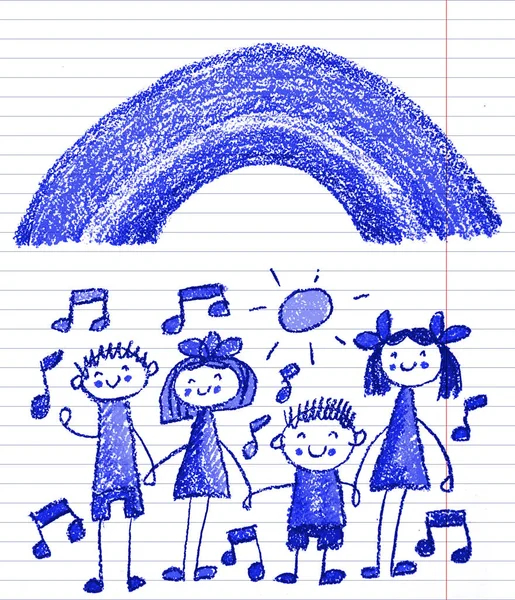 Kids drawing image. Little children, boys and girls. School, kindergarten illustration. Play and grow. Teacher with students. — Stock Photo, Image