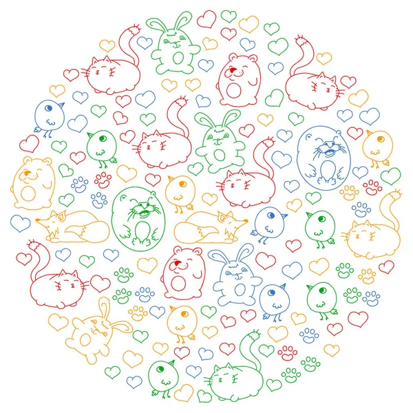 Vector set van mooie ronde iconen iconen in doodle stijl. Geschilderde, kleurrijke, Foto's op een stuk papier op witte achtergrond — Stockvector