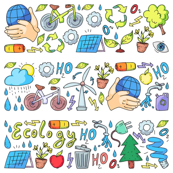 Logo Vector, design i odznaka w modnym stylu rysowania-koncepcja zero odpadów, recykling i ponowne użycie, redukcja-ekologiczny styl życia i ikony zrównoważonego rozwoju. — Wektor stockowy