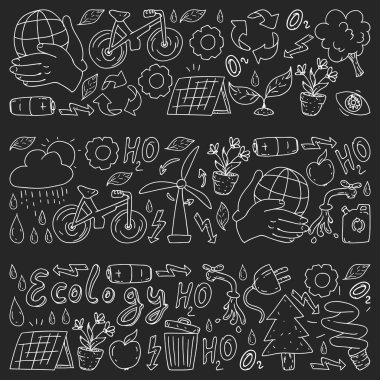 Vektör logosu, tasarım ve rozet trendy çizim tarzı - sıfır atık kavramı, geri dönüşüm ve yeniden, azaltmak - ekolojik yaşam tarzı ve sürdürülebilir gelişmeler simgeleri.