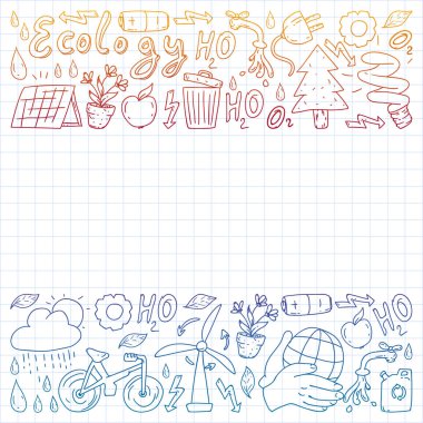 Vektör logosu, tasarım ve rozet trendy çizim tarzı - sıfır atık kavramı, geri dönüşüm ve yeniden, azaltmak - ekolojik yaşam tarzı ve sürdürülebilir gelişmeler simgeleri. Degrade