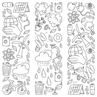 Vektör logosu, tasarım ve rozet trendy çizim tarzı - sıfır atık kavramı, geri dönüşüm ve yeniden, azaltmak - ekolojik yaşam tarzı ve tek renkli tarzı sürdürülebilir gelişmeler simgeleri.