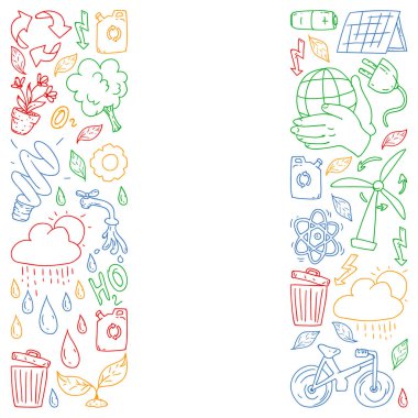 Vektör logosu, tasarım ve rozet trendy çizim tarzı - sıfır atık kavramı, geri dönüşüm ve yeniden, azaltmak - ekolojik yaşam tarzı ve sürdürülebilir gelişmeler simgeleri.