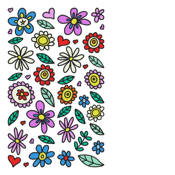 Vector set van kind tekenen van bloemen pictogrammen in doodle stijl. Geschilderde, kleurrijke, Foto's op een stuk papier op witte achtergrond. — Stockvector