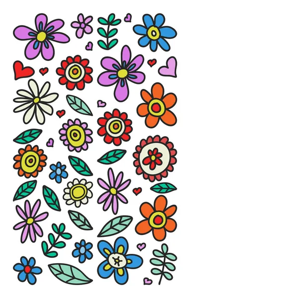 Vector set van kind tekenen van bloemen pictogrammen in doodle stijl. Geschilderde, kleurrijke, Foto's op een stuk papier op witte achtergrond. — Stockvector