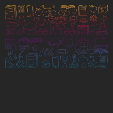 Vektör doodle tarzı ortaokul simgeler kümesi. Bir parça tahta boyalı, renkli, degrade resimleri.