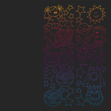 Doodle tarzı alanı öğeleri simgelerin vektör kümesi. Boyalı, renkli, degrade resimlerin kağıda yazı tahtası üzerinde.