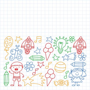 Çocuk Bahçesi, kuvvetler, çizilmiş çocuk bahçe elemanları desen el, illüstrasyon, vektör, illüstrasyon doodle,