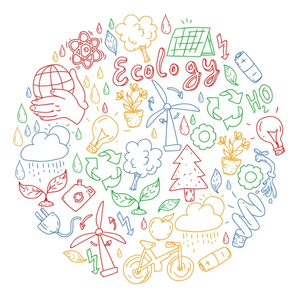 Logo Vector, design i odznaka w modnym stylu rysowania-koncepcja zero odpadów, recykling i ponowne użycie, redukcja-ekologiczny styl życia i ikony zrównoważonego rozwoju. — Wektor stockowy