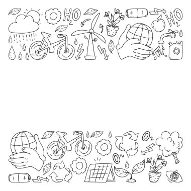 Vektör logosu, tasarım ve rozet trendy çizim tarzı - sıfır atık kavramı, geri dönüşüm ve yeniden, azaltmak - ekolojik yaşam tarzı ve tek renkli tarzı sürdürülebilir gelişmeler simgeleri.