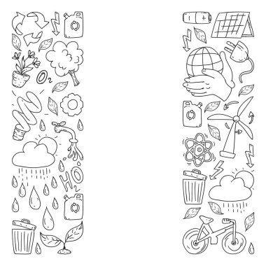 Vektör logosu, tasarım ve rozet trendy çizim tarzı - sıfır atık kavramı, geri dönüşüm ve yeniden, azaltmak - ekolojik yaşam tarzı ve tek renkli tarzı sürdürülebilir gelişmeler simgeleri.