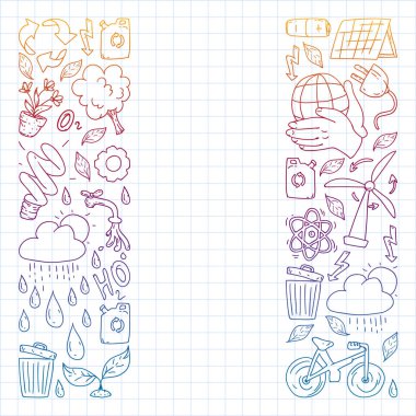 Vektör logosu, tasarım ve rozet trendy çizim tarzı - sıfır atık kavramı, geri dönüşüm ve yeniden, azaltmak - ekolojik yaşam tarzı ve sürdürülebilir gelişmeler simgeleri. Degrade