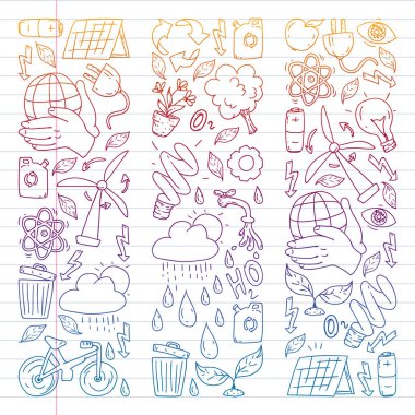 Vektör logosu, tasarım ve rozet trendy çizim tarzı - sıfır atık kavramı, geri dönüşüm ve yeniden, azaltmak - ekolojik yaşam tarzı ve sürdürülebilir gelişmeler simgeleri, degrade,