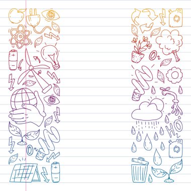 Vektör logosu, tasarım ve rozet trendy çizim tarzı - sıfır atık kavramı, geri dönüşüm ve yeniden, azaltmak - ekolojik yaşam tarzı ve sürdürülebilir gelişmeler simgeleri, degrade,