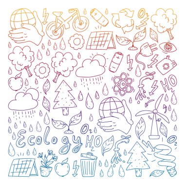 Vektör logosu, tasarım ve rozet trendy çizim tarzı - sıfır atık kavramı, geri dönüşüm ve yeniden, azaltmak - ekolojik yaşam tarzı ve sürdürülebilir gelişmeler simgeleri, degrade,