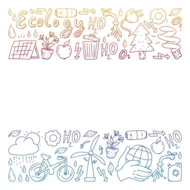 Vektör logosu, tasarım ve rozet trendy çizim tarzı - sıfır atık kavramı, geri dönüşüm ve yeniden, azaltmak - ekolojik yaşam tarzı ve sürdürülebilir gelişmeler simgeleri, degrade,