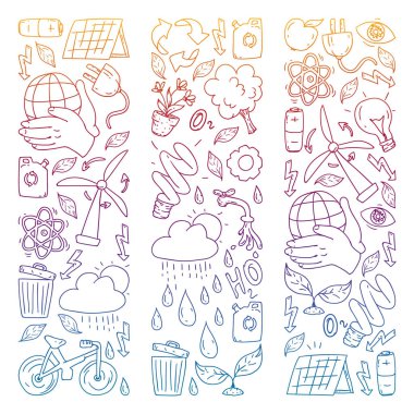 Vektör logosu, tasarım ve rozet trendy çizim tarzı - sıfır atık kavramı, geri dönüşüm ve yeniden, azaltmak - ekolojik yaşam tarzı ve sürdürülebilir gelişmeler simgeleri, degrade,