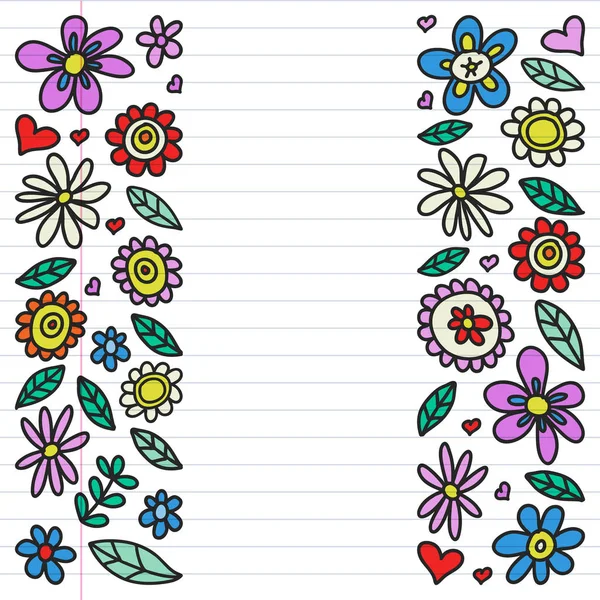 Conjunto vectorial de iconos de flores de dibujo infantil en estilo garabato. Pintura, colorido, imágenes en un pedazo de papel lineal sobre fondo blanco . — Archivo Imágenes Vectoriales