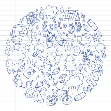 Vektör logosu, tasarım ve rozet trendy çizim tarzı - sıfır atık kavramı, geri dönüşüm ve yeniden, azaltmak - ekolojik yaşam tarzı ve tek renkli tarzı sürdürülebilir gelişmeler simgeleri.