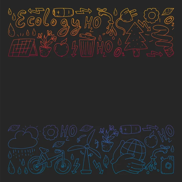 Vektör logosu, tasarım ve rozet trendy çizim tarzı - sıfır atık kavramı, geri dönüşüm ve yeniden, azaltmak - ekolojik yaşam tarzı ve sürdürülebilir gelişmeler simgeleri, siyah arka plan üzerinde renkli gradyan.