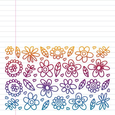 Vektör çocuk çizim çiçek kümesi . Boyalı, renkli, beyaz arka plan üzerinde bir kağıt parçası üzerinde resimler. Degrade tarzında egzersiz dizüstü çizim.