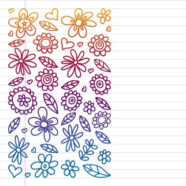 Vektör çocuk çizim çiçek kümesi . Boyalı, renkli, beyaz arka plan üzerinde bir kağıt parçası üzerinde resimler. Degrade tarzında egzersiz dizüstü çizim.