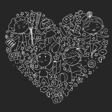 Çocukluk teması üzerinde el stili desen boyalı. Çocuk tasarımı için vektör illüstrasyon. Bir okul tahtası üzerinde renkli tebeşir ile çizim.