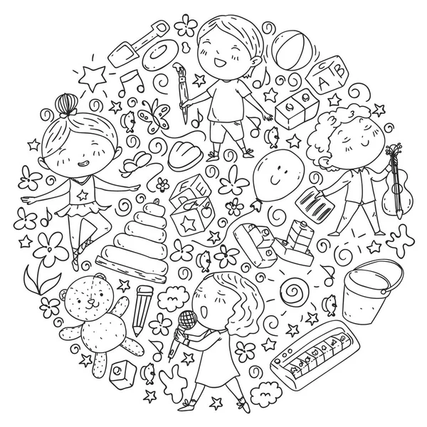 Pintado a mano patrón de estilo sobre el tema de la infancia. Ilustración vectorial para el diseño infantil. — Vector de stock
