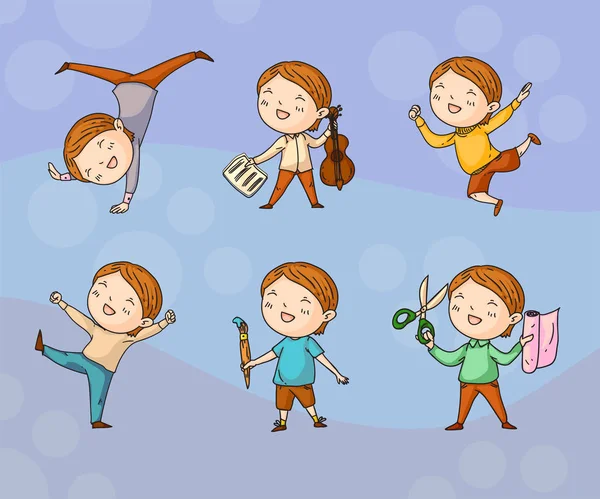 Vektör doodle tarzında yaratıcı çocuklar oynarken seti, çocuklar yumuşak backround çizim.