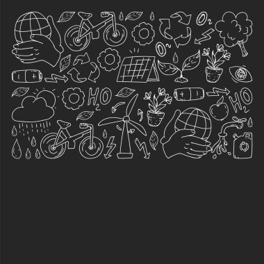 Vektör logosu, tasarım ve rozet trendy çizim tarzı - sıfır atık kavramı, geri dönüşüm ve yeniden, azaltmak - ekolojik yaşam tarzı ve sürdürülebilir gelişmeler simgeleri.