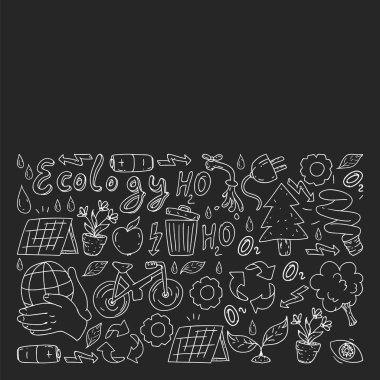Vektör logosu, tasarım ve rozet trendy çizim tarzı - sıfır atık kavramı, geri dönüşüm ve yeniden, azaltmak - ekolojik yaşam tarzı ve sürdürülebilir gelişmeler simgeleri.