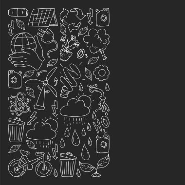 Vektör logosu, tasarım ve rozet trendy çizim tarzı - sıfır atık kavramı, geri dönüşüm ve yeniden, azaltmak - ekolojik yaşam tarzı ve sürdürülebilir gelişmeler simgeleri.