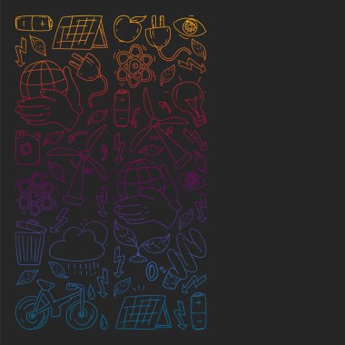 Vektör logosu, tasarım ve rozet trendy çizim tarzı - sıfır atık kavramı, geri dönüşüm ve yeniden, azaltmak - ekolojik yaşam tarzı ve sürdürülebilir gelişmeler simgeleri, siyah arka plan üzerinde renkli gradyan.