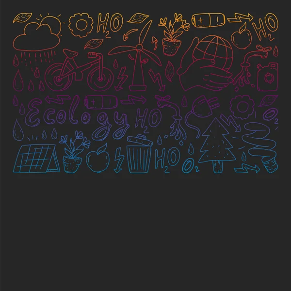 Vektör logosu, tasarım ve rozet trendy çizim tarzı - sıfır atık kavramı, geri dönüşüm ve yeniden, azaltmak - ekolojik yaşam tarzı ve sürdürülebilir gelişmeler simgeleri, siyah arka plan üzerinde renkli gradyan.