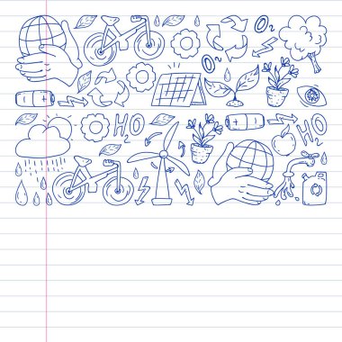 beyaz arka plan üzerinde temizlik hizmetleri şirket vektör monokrom desen, çizim kalem, defterler astarlı