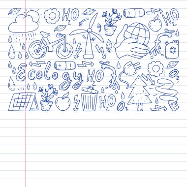 beyaz arka plan üzerinde temizlik hizmetleri şirket vektör monokrom desen, çizim kalem, defterler astarlı