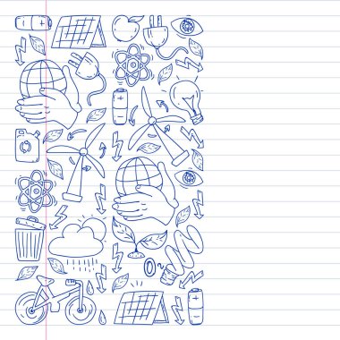 beyaz arka plan üzerinde temizlik hizmetleri şirket vektör monokrom desen, çizim kalem, defterler astarlı