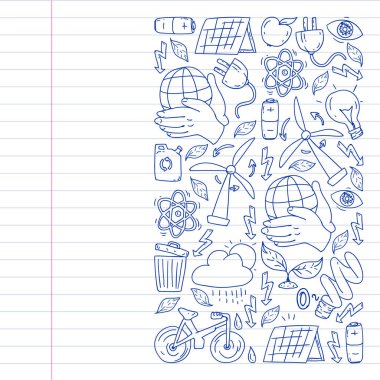 beyaz arka plan üzerinde temizlik hizmetleri şirket vektör monokrom desen, çizim kalem, defterler astarlı