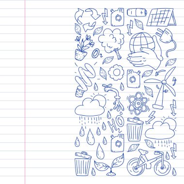 beyaz arka plan üzerinde temizlik hizmetleri şirket vektör monokrom desen, çizim kalem, defterler astarlı