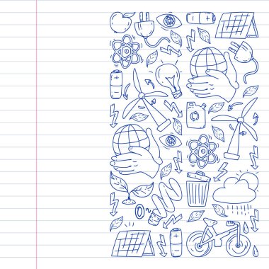 beyaz arka plan üzerinde temizlik hizmetleri şirket vektör monokrom desen, çizim kalem, defterler astarlı