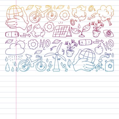 Vektör logosu, tasarım ve rozet trendy çizim tarzı - sıfır atık kavramı, geri dönüşüm ve yeniden, azaltmak - ekolojik yaşam tarzı ve sürdürülebilir gelişmeler simgeleri, degrade,