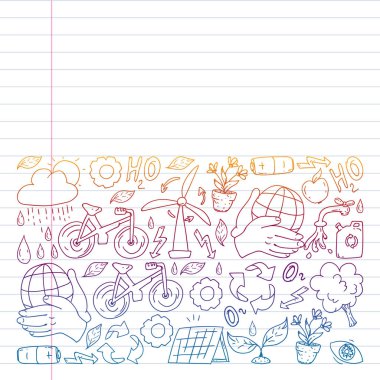 Vektör logosu, tasarım ve rozet trendy çizim tarzı - sıfır atık kavramı, geri dönüşüm ve yeniden, azaltmak - ekolojik yaşam tarzı ve sürdürülebilir gelişmeler simgeleri, degrade,